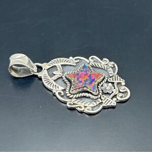 925 Sterling Silver Black Opal Star Pendant